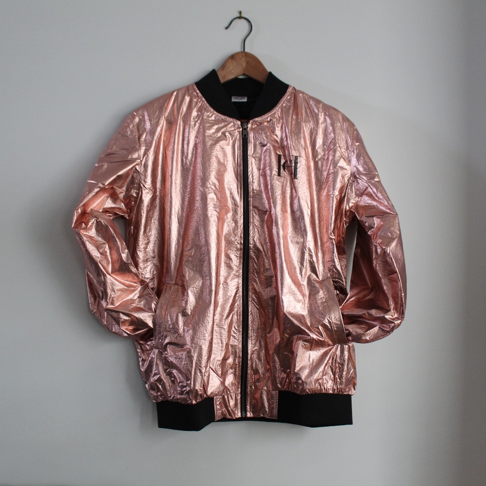 Metallic Rose Gold Bomber Jacket - Women